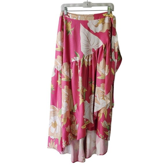 Cynthia Rowley Maxi Wrap Skirt Flowy Ruffle High Low Hem Floral Bright Pink M - Picture 5 of 14